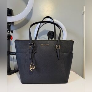 Michael Kors Black Saffiano Tote with Gold Hardware